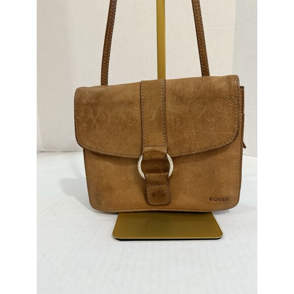 Fossil Handbags - Fossil Rustic Leather Crossbody Shoulder Bag Brown Organizer Wallet Purse VTG